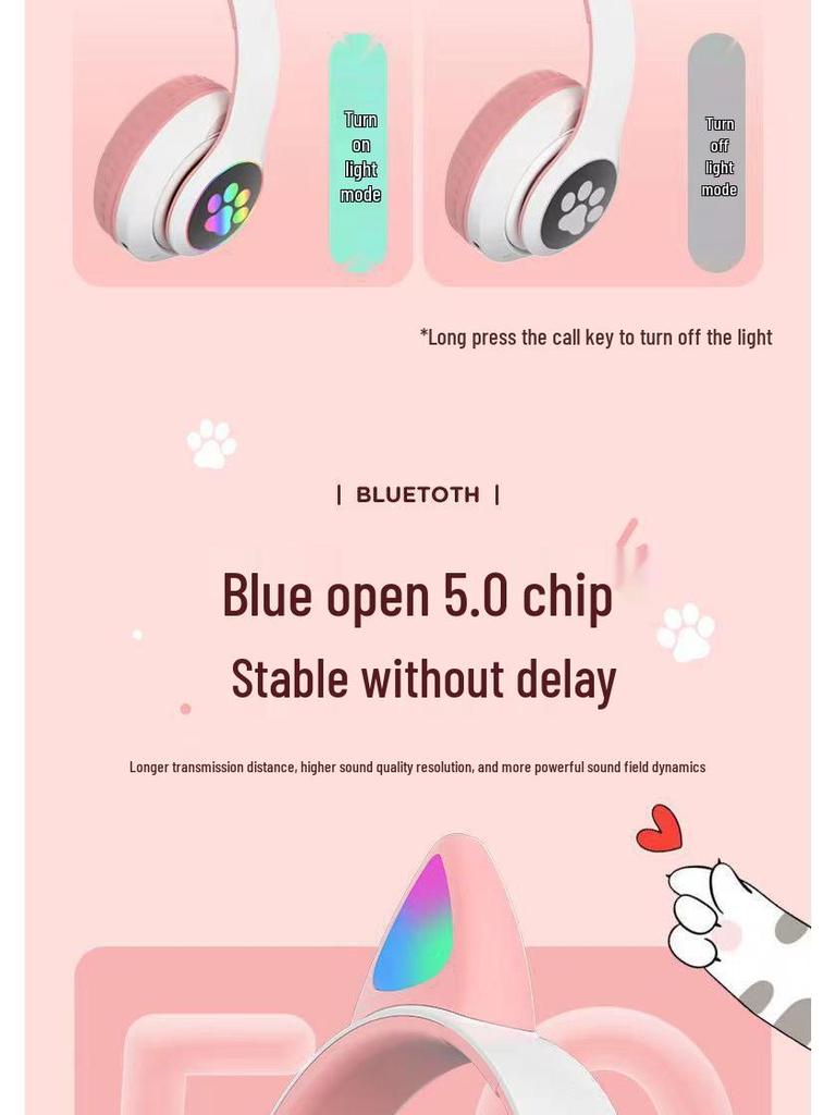 STN-28 Luminous Cat Ear Bluetooth Wireless Gaming Headset for Girls