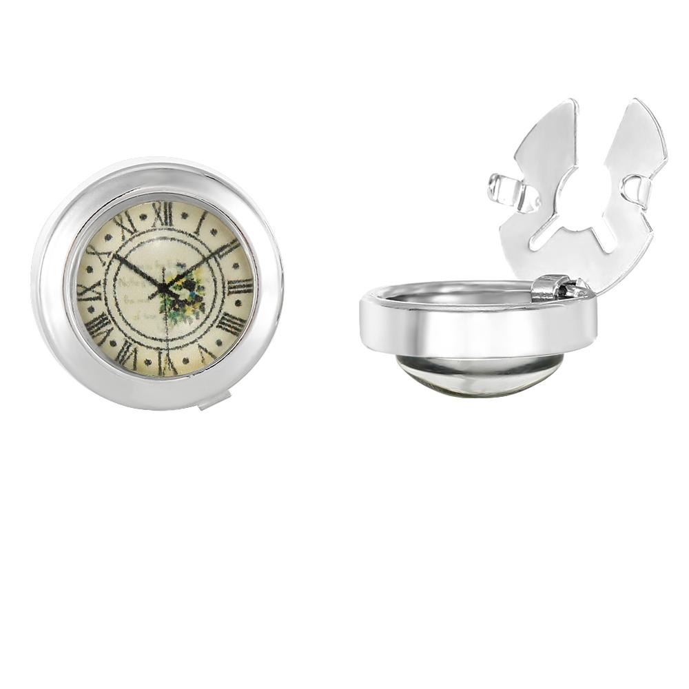 

2Pcs/Set Funny Clock Watch Design Button Cover Clasp Glass Cabochon Art Picture Cufflinks For Shirt