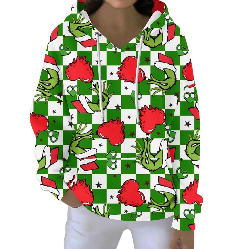 Fashion Men Women's Hoodies Christmas Green Fur Monster Print Pullover Cartoon Casual Sweatshirt Hoodies Long Sleeve Clothing