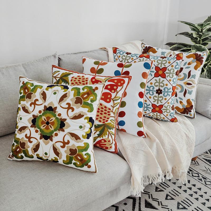 Ins Floral Embroidery Pillow Case Living Room Sofa Decoration Flower Bedroom Bedside Pillow