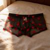 Men Boxer Underwear Elastic Mid-rise Perspective Hollow Mesh Design Boxer Briefs Heart Pattern Underwear Anniversary Gift