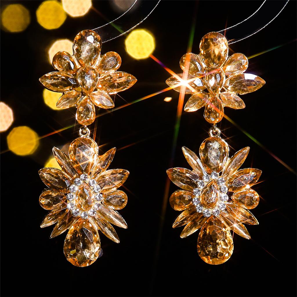 Fashion Snowflake Flower Sparkling Crystal Earrings Personalized Exaggerated Women's Earrings Nightclub Earrings