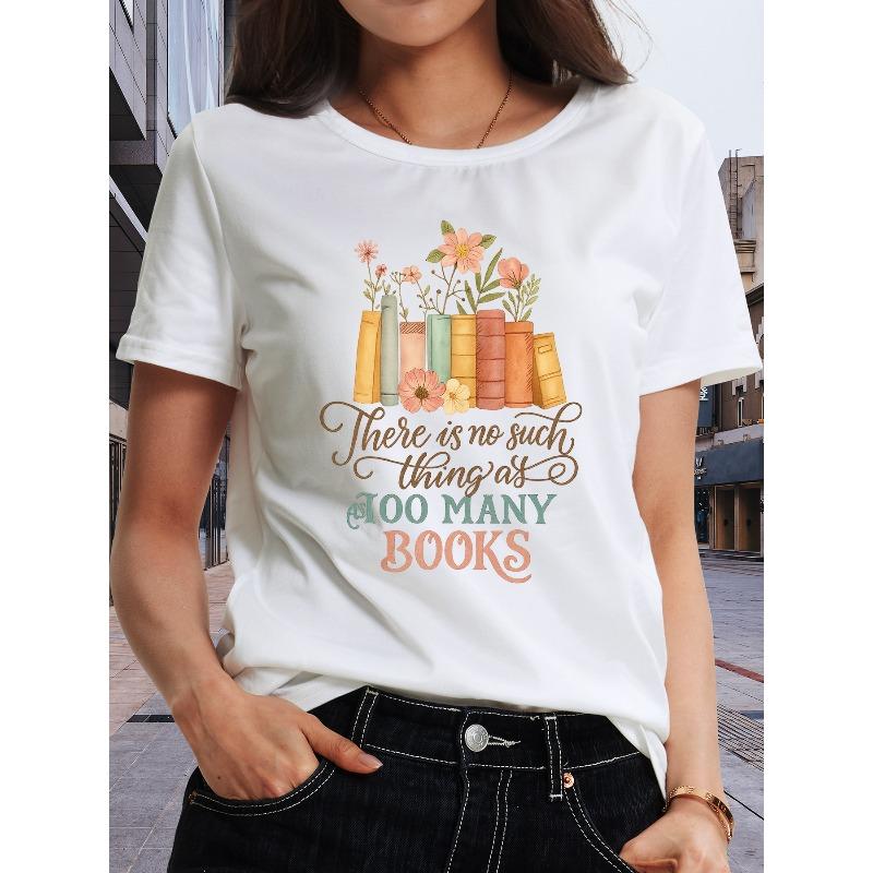 

Женская футболка для любителей книг европейского размера Слишком много книг не бывает - Топ с коротким рукавом с принтом книжной полки и книг S белый