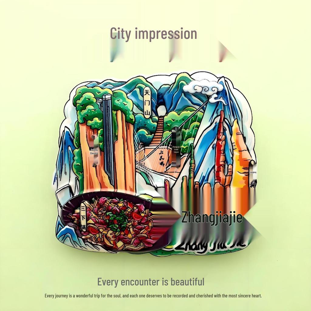 Guochao Cartoon Wahrzeichen Kreatives Souvenir Acryl Kühlschrankmagnet