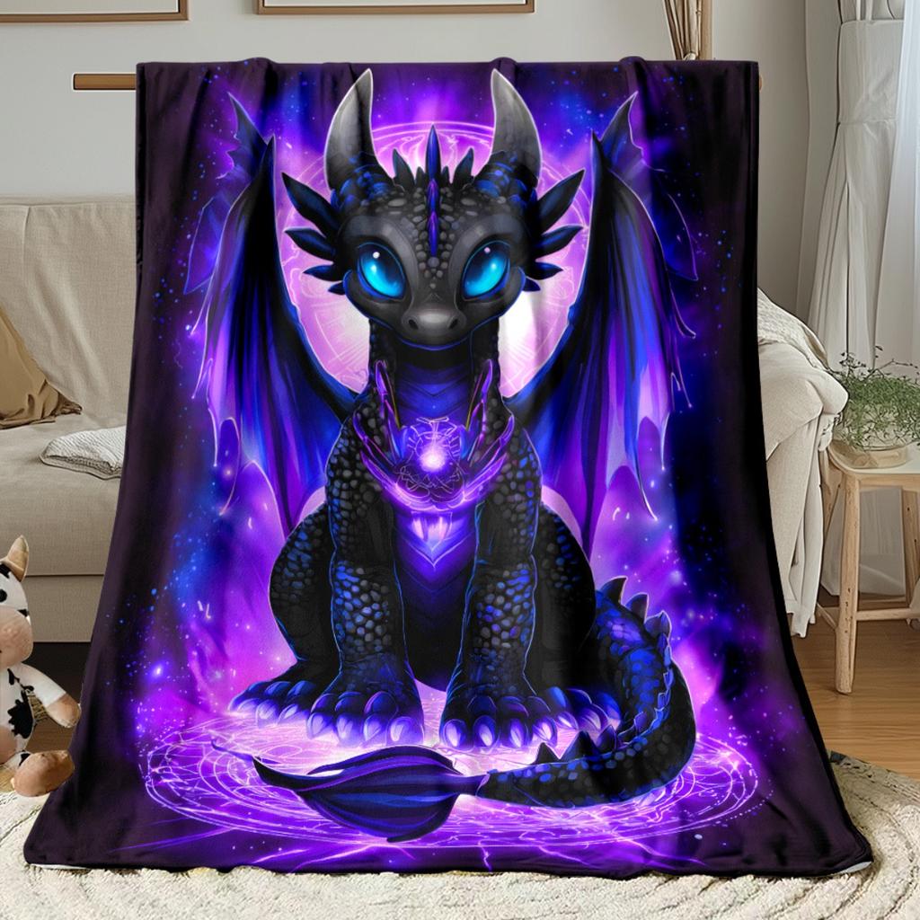 Cute Night Fury Dragon Flannel Throw Blanket Purple Neon Fantasy Dragon Art Kids Sofa Bed Blanket