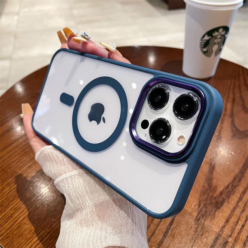 

Золотой магнитный акриловый чехол с мягкими краями для iPhone 14/15 Pro Max iPhone 16 Pro темно-синий