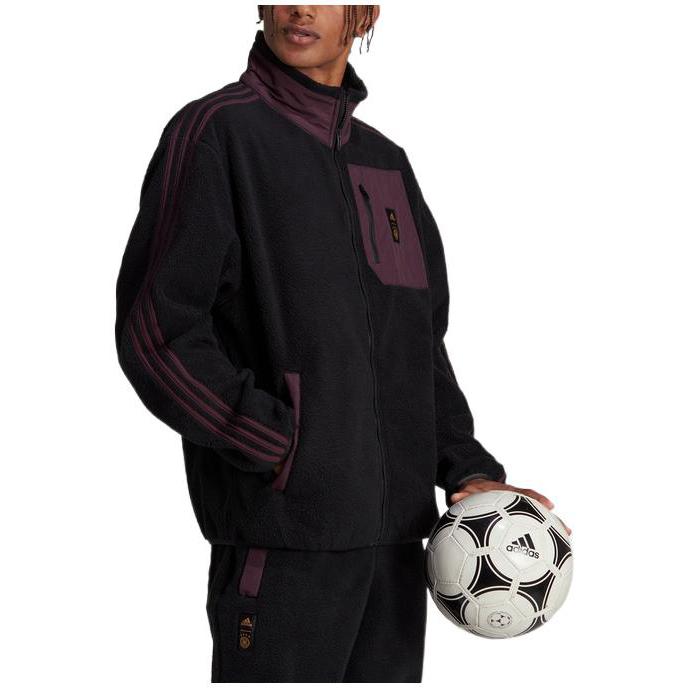 Adidas Logo Print Striped Stand Collar Jacket Men Jackets Black HF4069