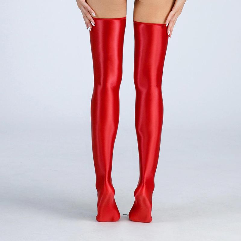 1Pair Lingerie Glossy Nylon Hosiery Oily Women's Shiny Stockings Solid Color Thigh High Socks