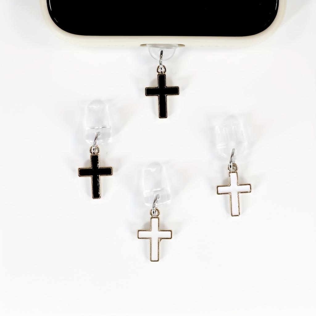 Cross Mobile Phone Dust Plug Alloy Pendant Black and White DIY Pendant Accessories