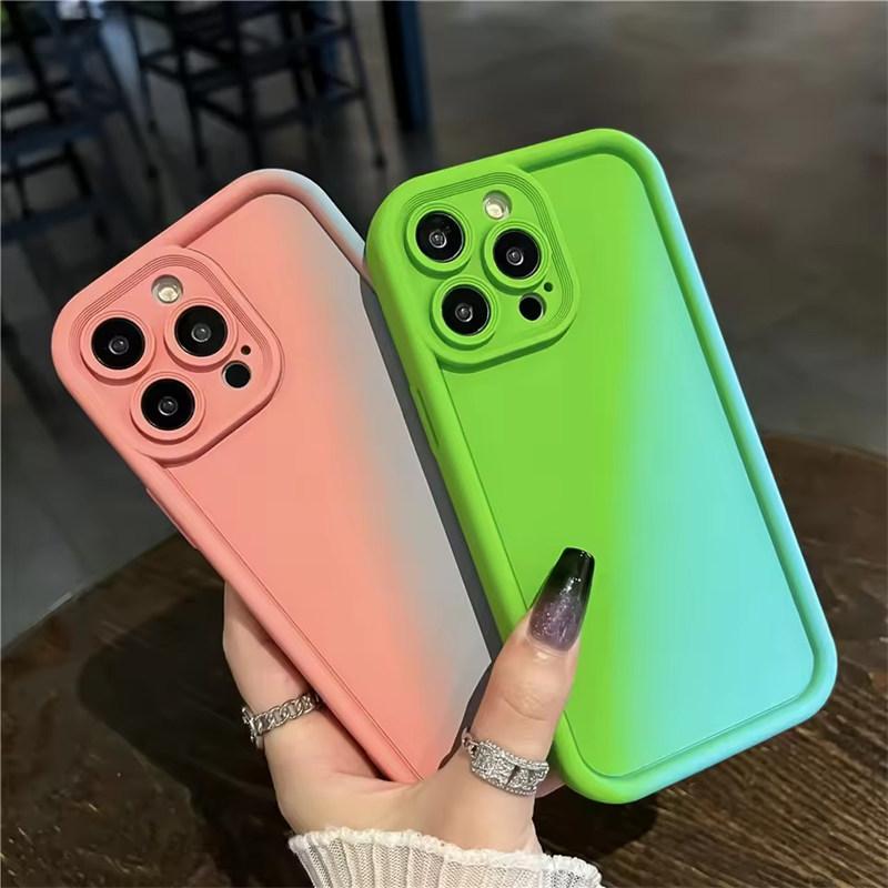 Gradient Liquid Silicone Soft Phone Case For iPhone 16 15 14 13 12 11 Pro Max Plus Candy Color Shockproof Thickened Bumper Cover