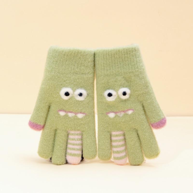 Winter Knitted Gloves Cartoon Stripe Elastic Five-finger Gloves Fashion Thickend Kids Gloves Boys And Girls