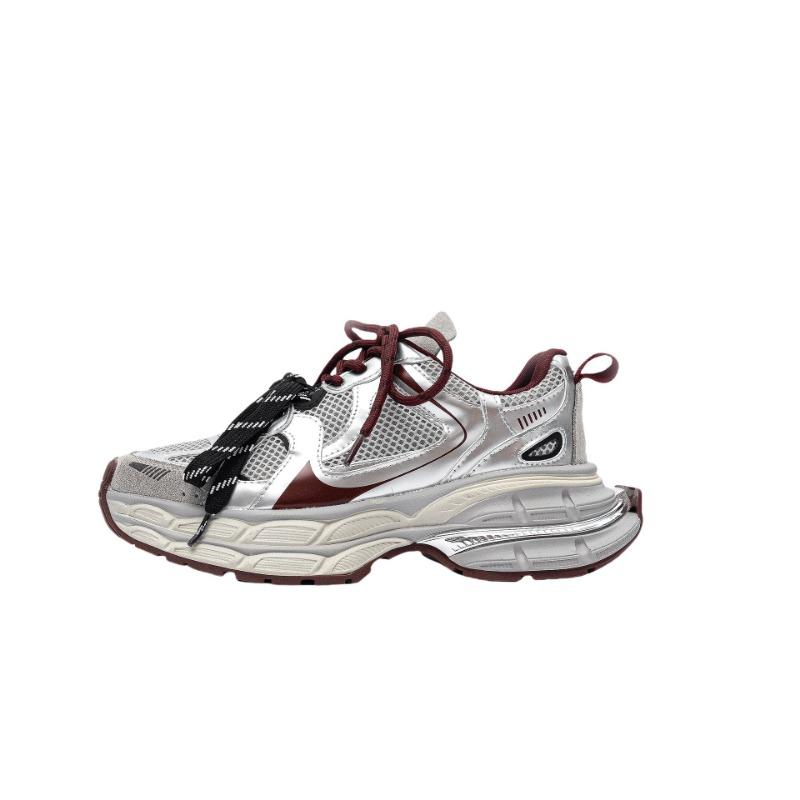 Scarpe rialzate con suola spessa da donna autunno nuove retrò paio di lacci mesh traspiranti scarpe sportive casual