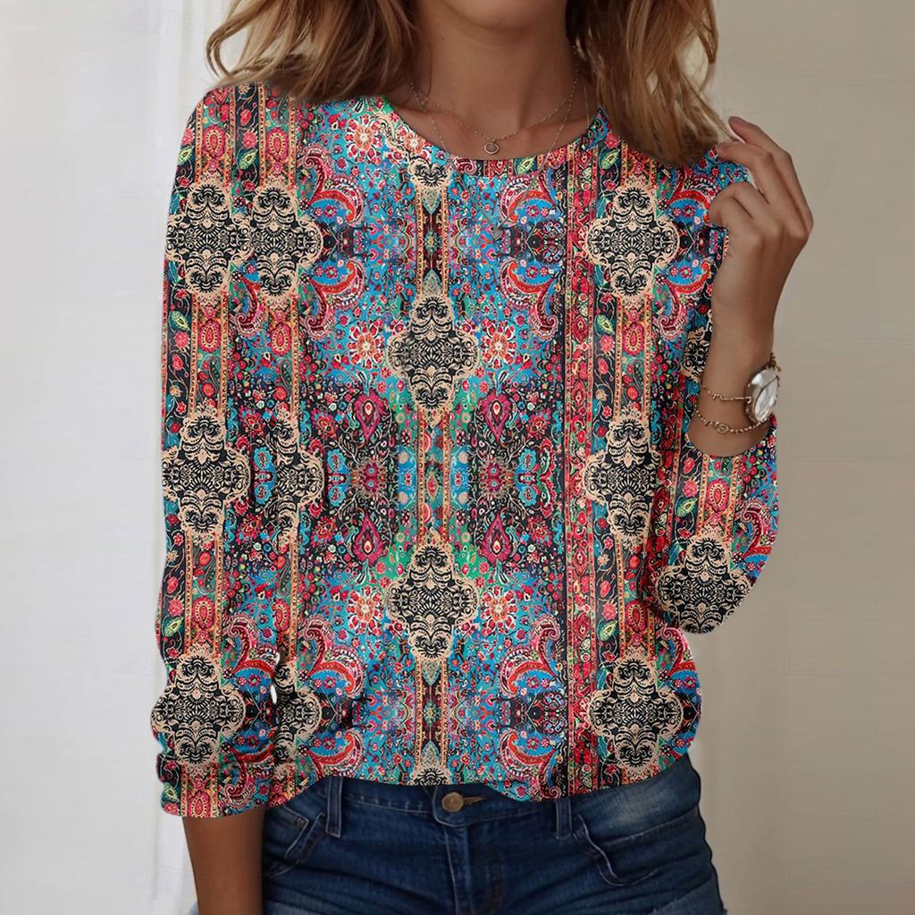 Long Sleeve Shirts For Women Cute Print Graphic Tees Blouses Casual Plus Size Basic Tops Pullover