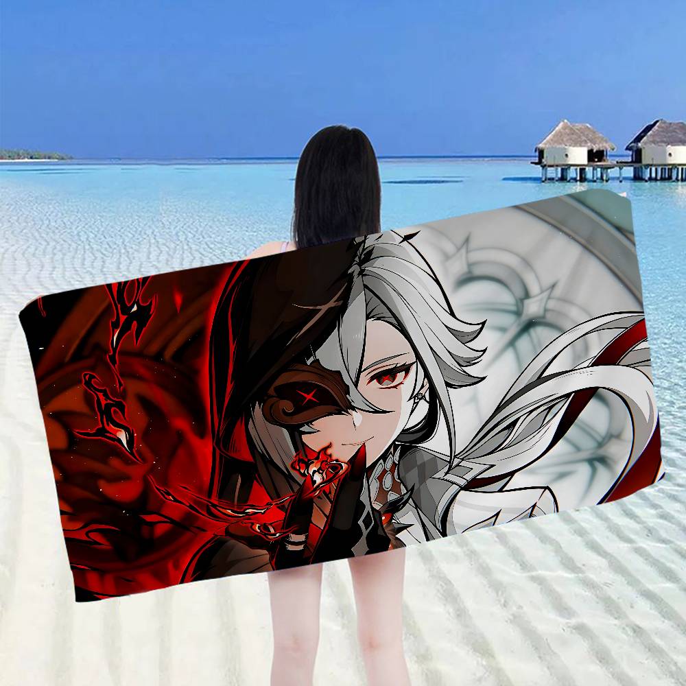 Genshin Impact Arlecchino Beach Towel Colorful Bath Towels for Girl Microfiber Quick Dry Sand Free Beach Yoga Gym Pool