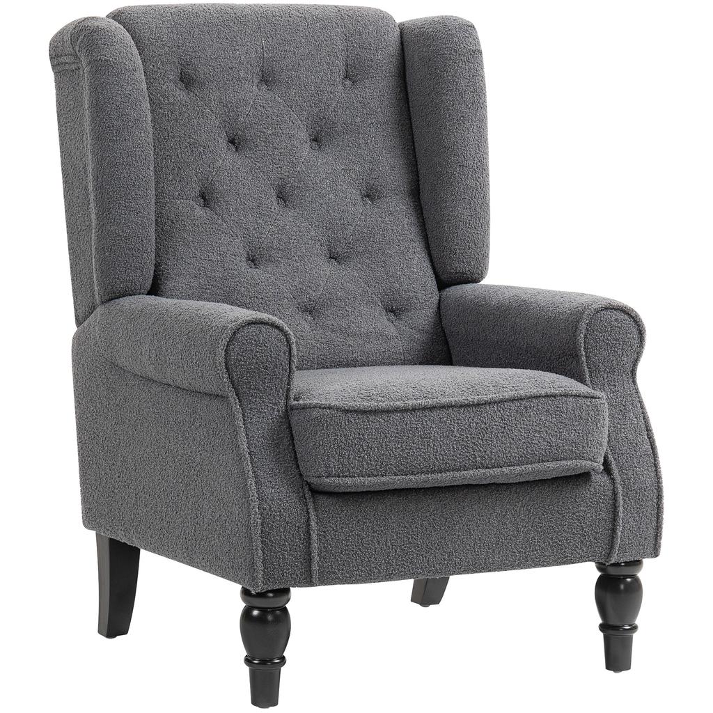 Teddy Fleece Retro Wingback Chair - Grey