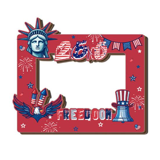 4th of July Patriotic Photo Frame, Independence Day Wooden Picture Frame, Red White Blue Photo Display Holder for Table Home Decor H