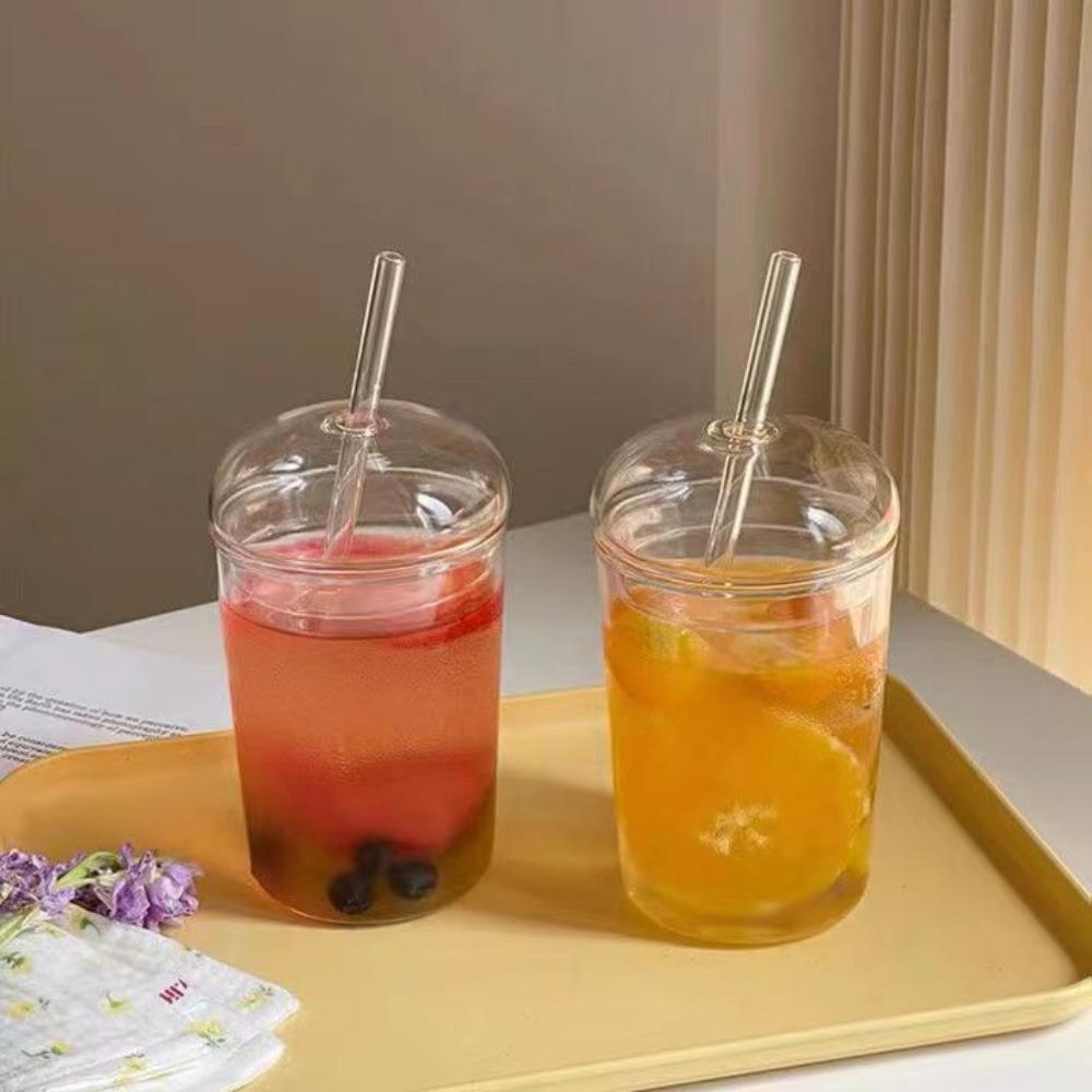 Einfacher Ins Großer Wasserkrug Glas-Strohhalmbecher mit Deckel Saftgetränkebecher Hitzebeständig Hohes Borosilikat-Kaffeebecher
