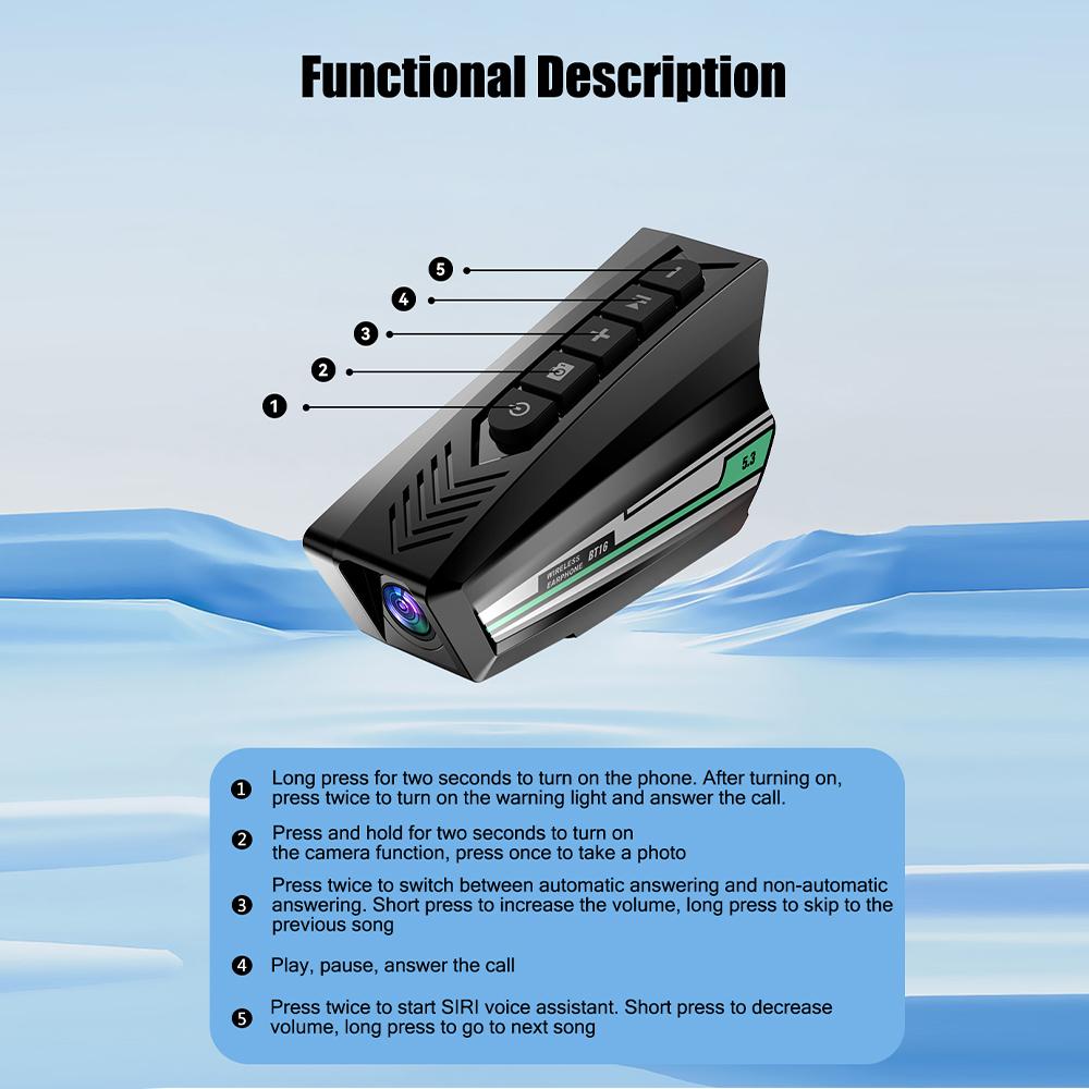 Motorcycle Helmet Camera 1080P HD Video Recorder with 64G TF Card Bluetooth Helmet Headphones Dashcam Waterproof Motorcycle Earphone Video Dash Camera