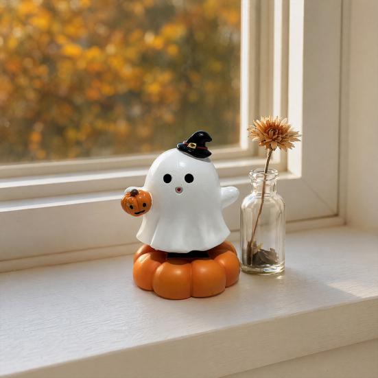 Seasonal Home Accents Spooky Halloween Figurine, Small Resin Rotating Ghost Skull Pumpkin Gravestone Rustic Decorations Statue, Collectible