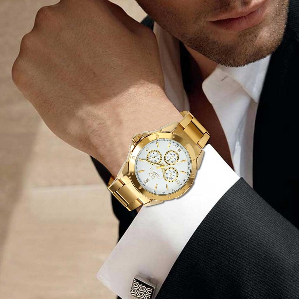 JewelryWe Gold Watch with Stainless Steel Popular Analog Fashion Gold and Perfect for and Casual Perfect Gift Men's Strap, Watch, White, Formal,