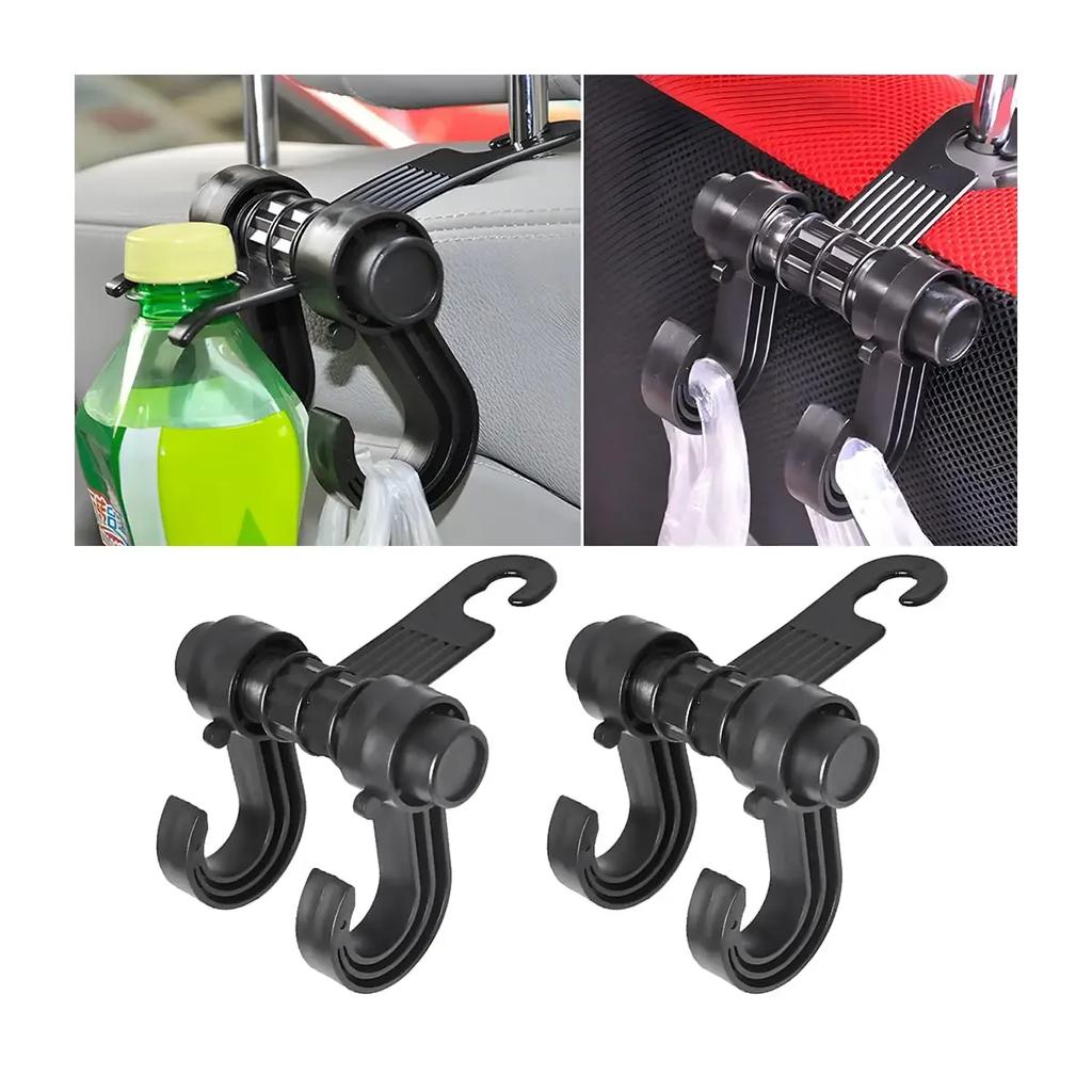2/4Pcs Universal Car Hook Seat Multifunctional Car Backrest Storage Hook 360° Rotating Storage Double Hook Car Accessories