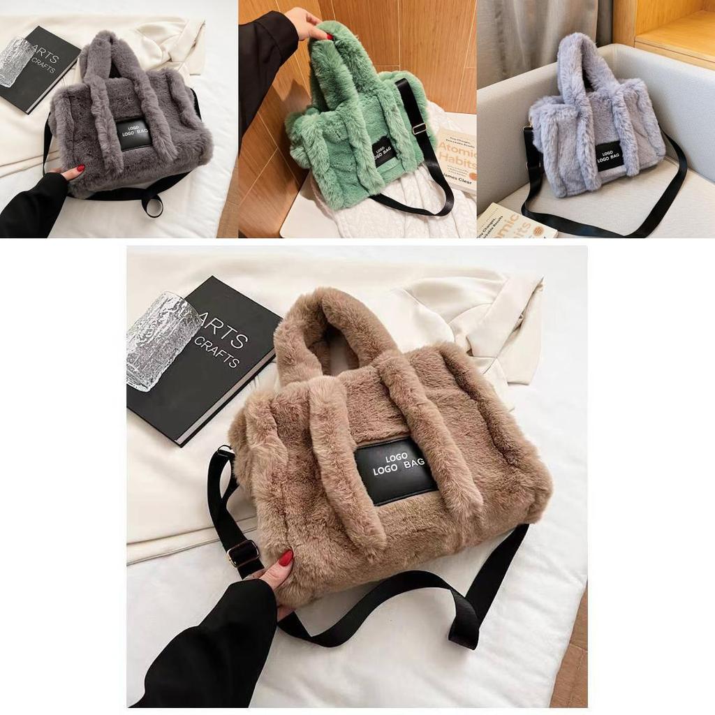 New 2023 Autumn Winter Fashion Plush Tote Bag For Women Large Size Street Style Crossbody Handbag