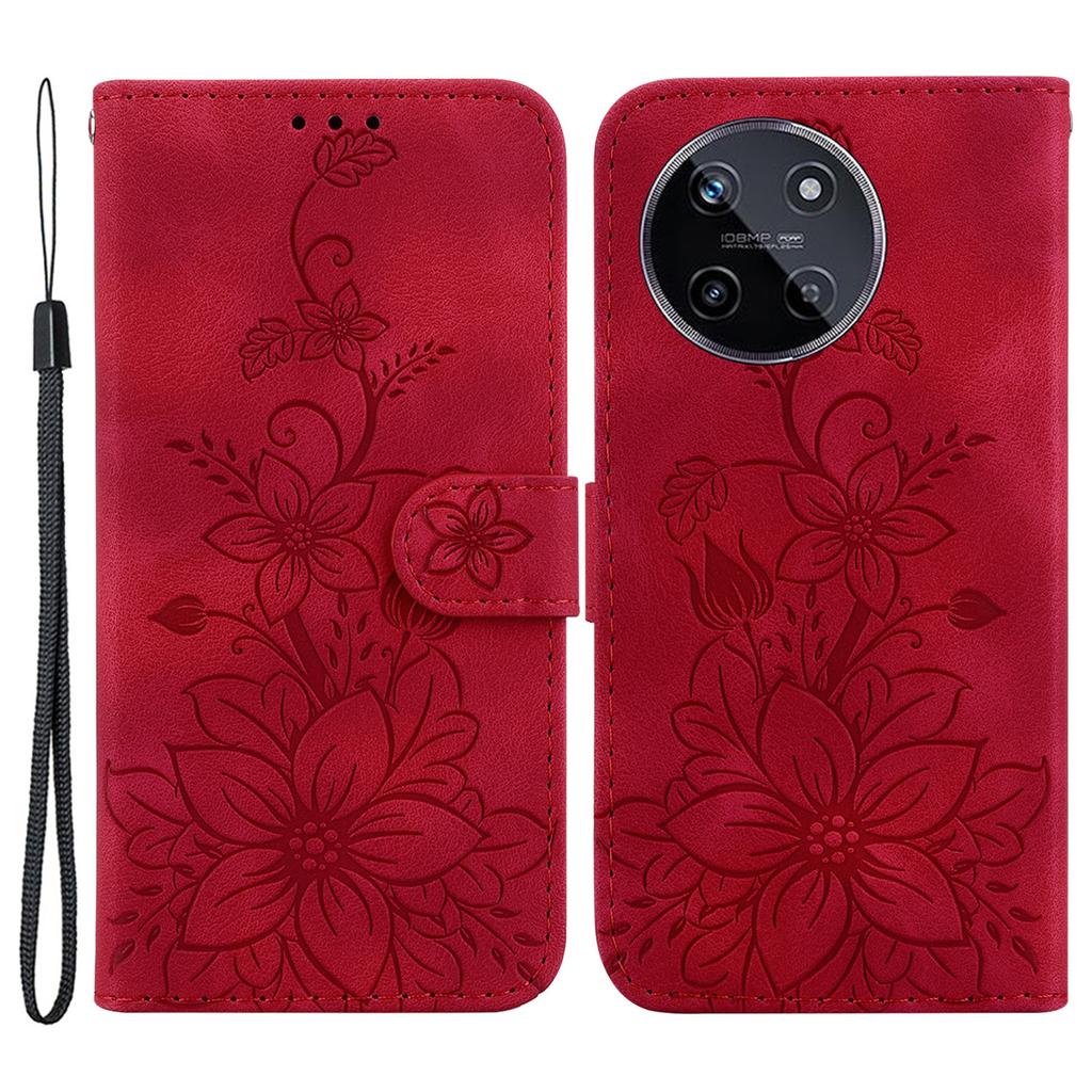 For Realme 11 4G (159.9x73.3x7.95mm) Wallet Leather Phone Case Flower Pattern
