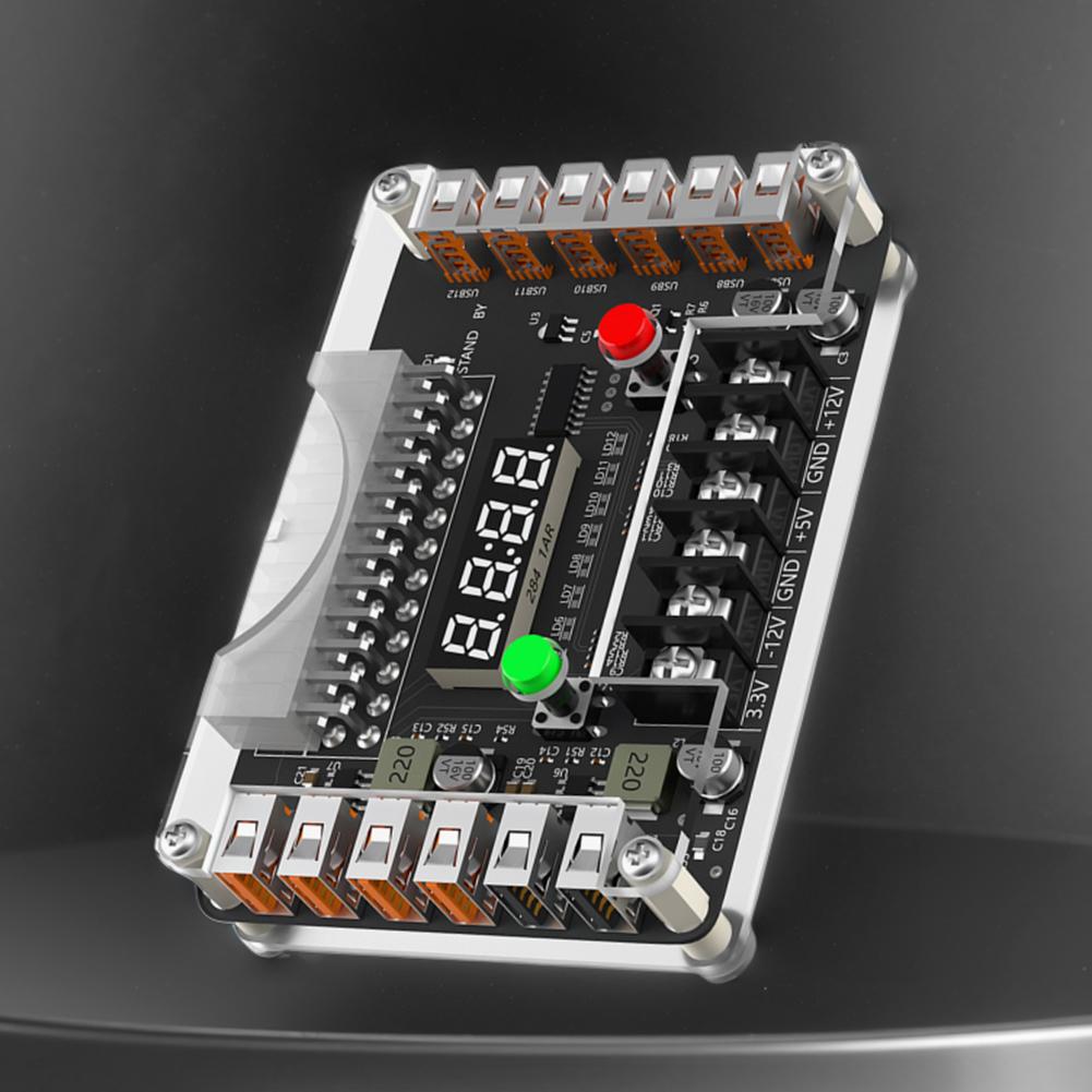 12-Port USB 3A 3.3V 5V 12V -12V Output 24Pin ATX Power Supply Breakout Board and Acrylic Case Kit Power Module for Computer PC
