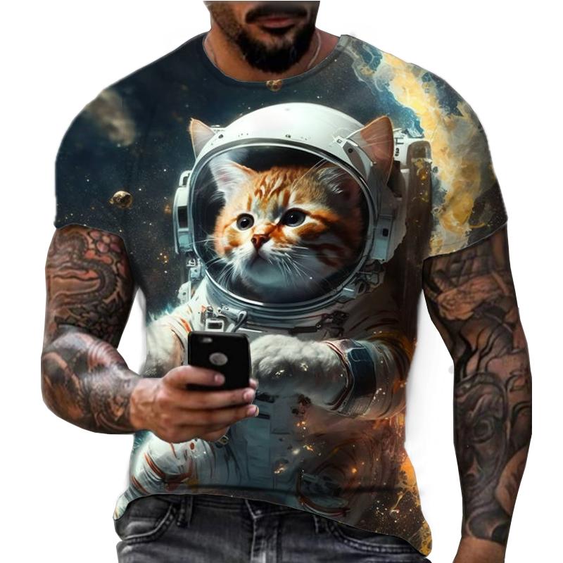Maillard 3D Printed Men's Fashion Space Cat Pattern Hip Hop Trend Leisure Fitness Harajuku T-shirt