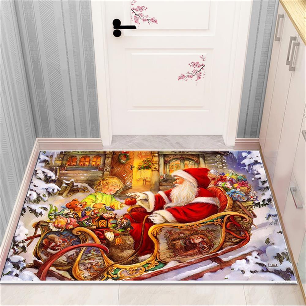 Merry Christmas and New Year Home Decoration Entrance Door Mat Balcony Corridor Living Room Bedroom Bathroom Anti-Slip Floor Mat