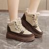 Soft leather high-top shoes women's platform white shoes autumn and winter new velvet thickened warm cotton shoes casual sports shoes