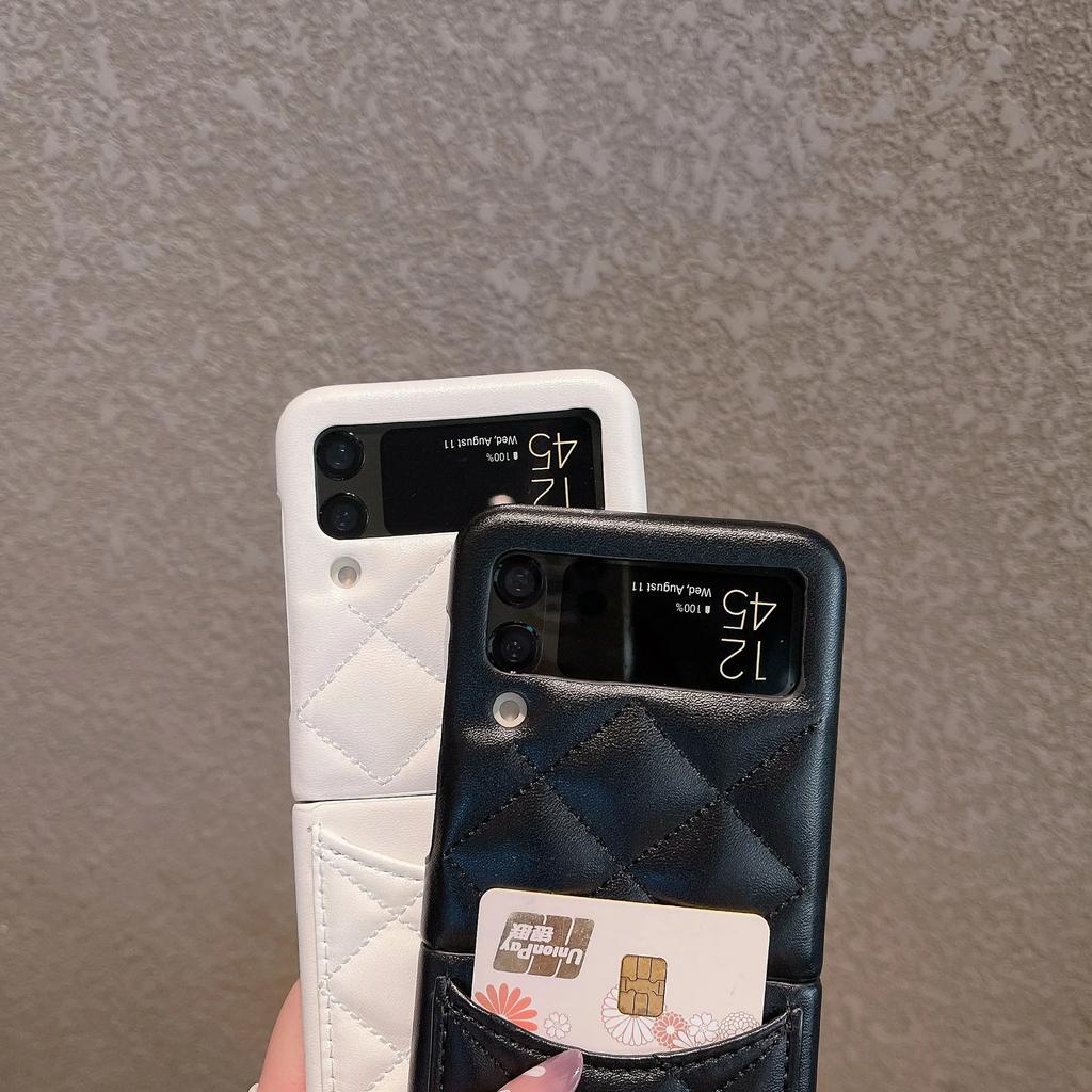 Luxury Leather Cover For Samsung Galaxy Z Flip 3 4 5 Flip5 Flip4 Flip3 5G Rhombus Lattice Card Slot Holder Bag Wallet Phone Case