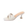 Fashion New Summer Green Orange Women Slippers Solid Color Shoes Classic Square Toe Flip Flops Beach Med Heel Slides Mules
