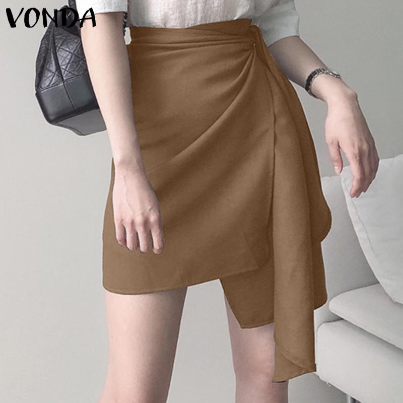 

VONDA весенние женские однотонные короткие юбки на шнуровке