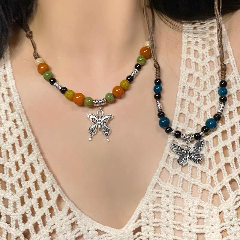 Ceramic butterfly necklace women's retro accessories new collarbone chain