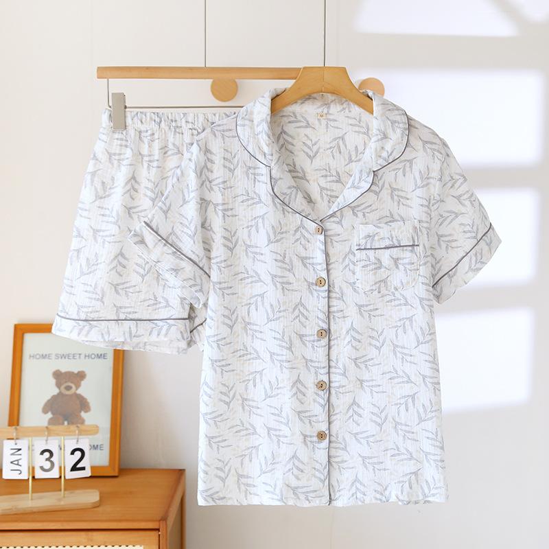 2026 New Summer Women's Pajama Set 100% Cotton Crepe Large Short Sleeve Shorts Two Piece Home Clothes Sleepwear Ladies