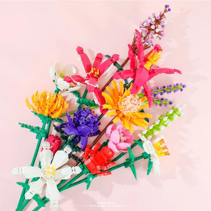 Creative Bouquet Plant Potted Michelia Flower Building Blocks DIY Home Decoration Bricks Toys Christmas Gifts For Girls Children