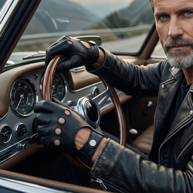 Meier Lambskin leather gloves, men's spring and autumn thin retro, the first layer can touch the screen