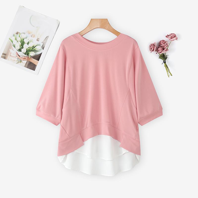 ZANZEA Women Casual Round Neck Loose Short Sleeve Patchwork Blouse