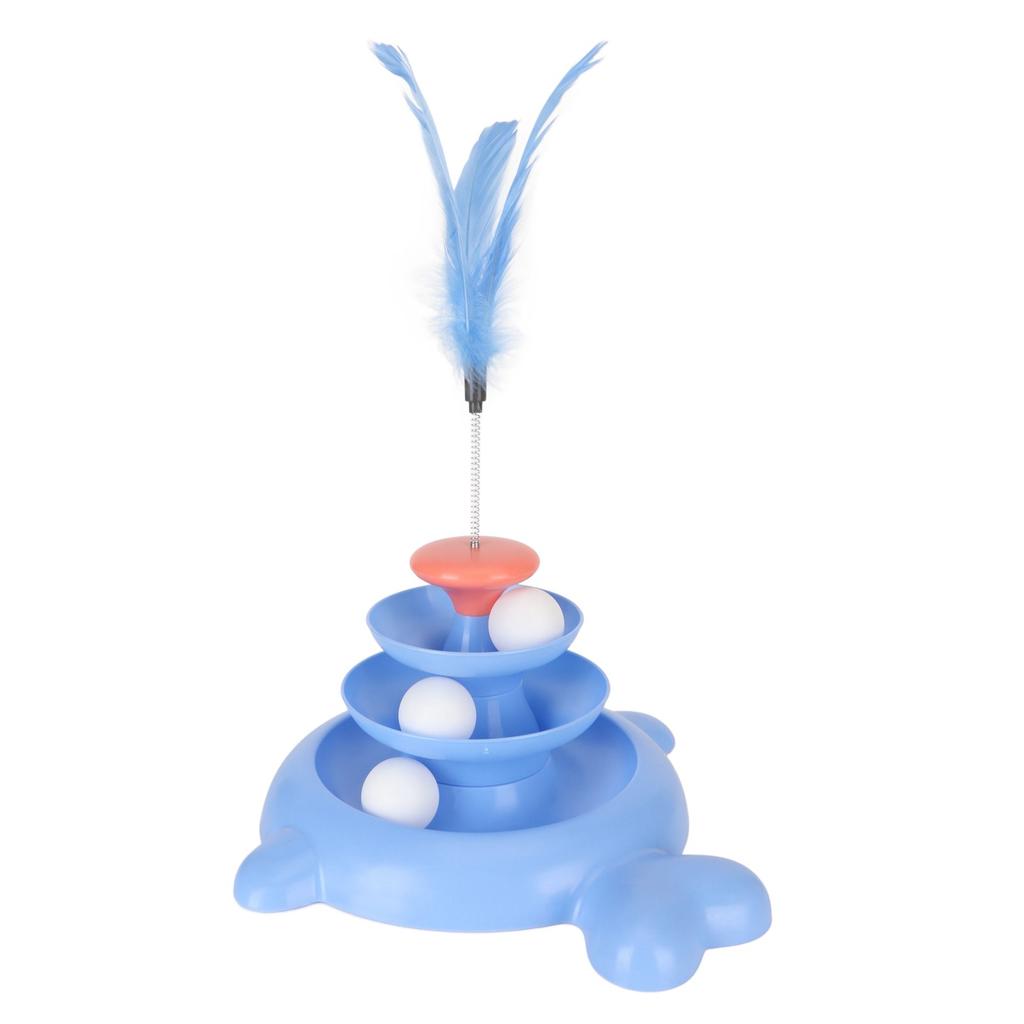 Cat Ball Tower Toy 3 Level Detachable Pet Track Interactive Toy with Teasing Feather for Kitten