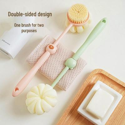 Dual-Sided Long Handle Bath Brush with Soft Bristles for Back, Dust, and Mud Scrubbing