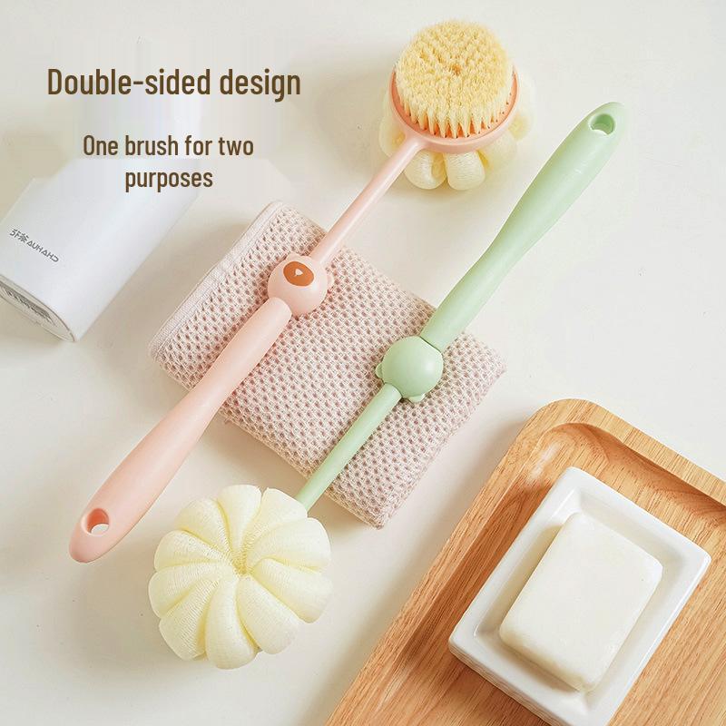 Dual-Sided Long Handle Bath Brush with Soft Bristles for Back, Dust, and Mud Scrubbing