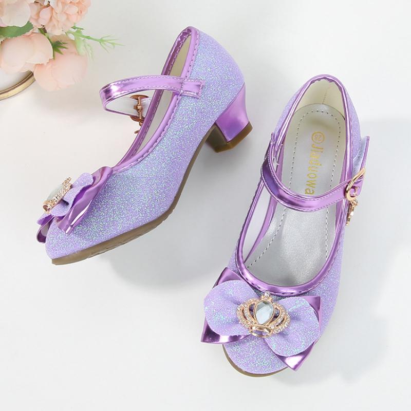 Fairy Kids Leather Shoe Bowtie Elegant Girl Princess Shoes Fashion Sequins Children's Causal Wedding Party High Heel Shoes New
