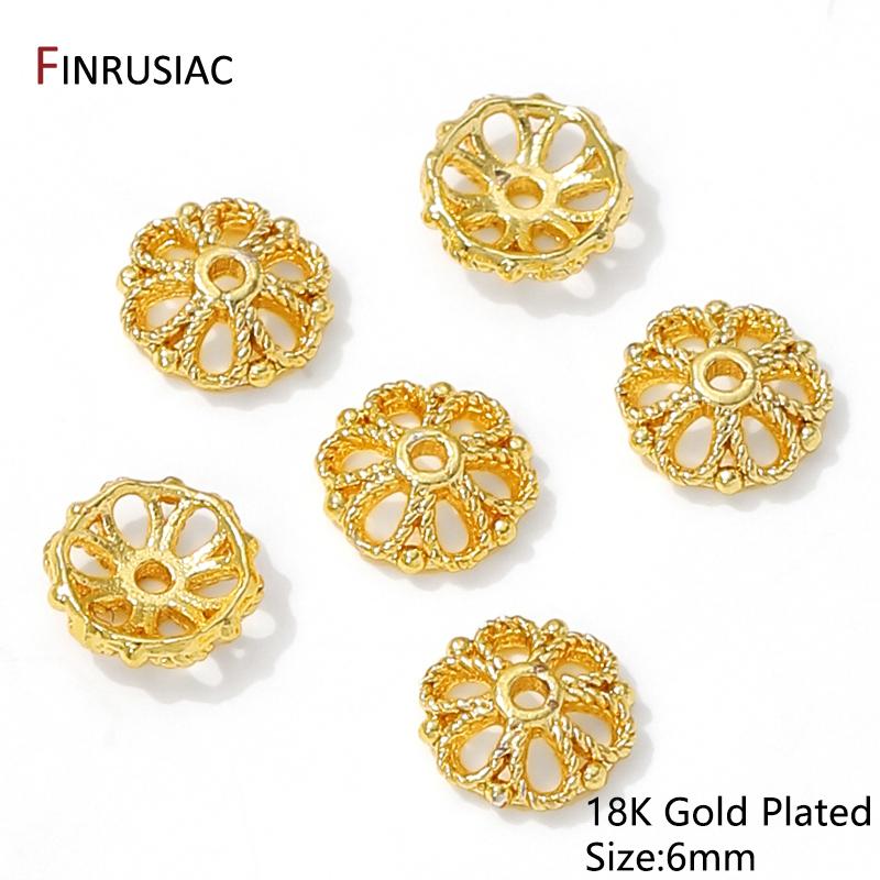 14/18K Gold Plated Brass Hollow Round Bead Caps,Flower Bead Caps For Bracelet Necklace Making Accessories,DIY Jewelry Materials