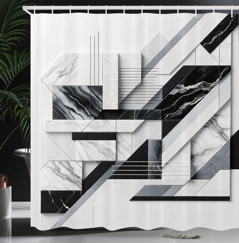 black and white shower curtain misty tall trees woodland natural landscape fabric bathroom decoration shower curtain with hook