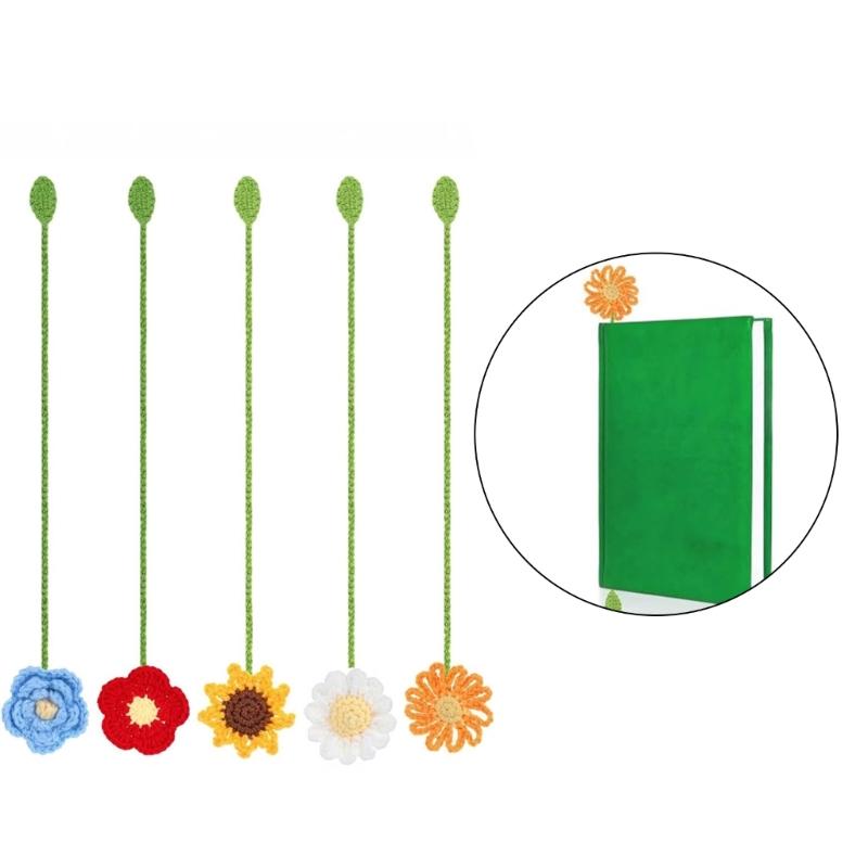 5 Pcs Decorative Bookmarks for Book Reading Crochet Flowers Page Marker Creative Bookmarks Knitted Daisy Book Markers