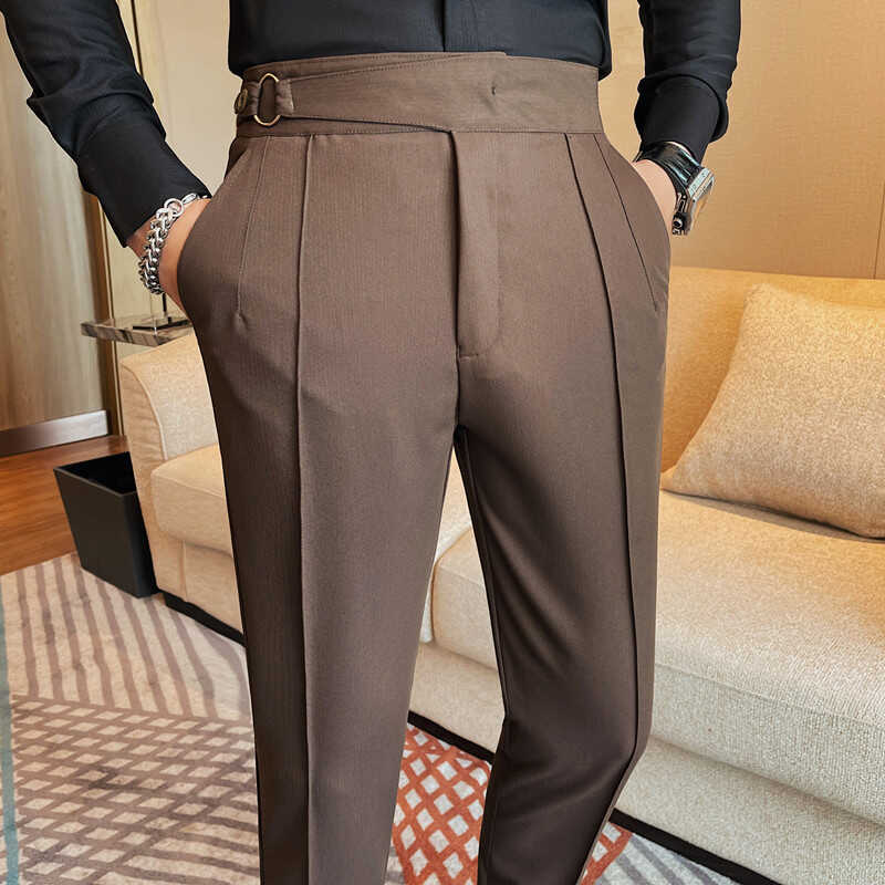 

Высококачественные мужские брюки однотонного цвета в английском стиле, облегающие, элегантные, повседневные, мужские, весенне-осенние, модные брюки для мужчин 31