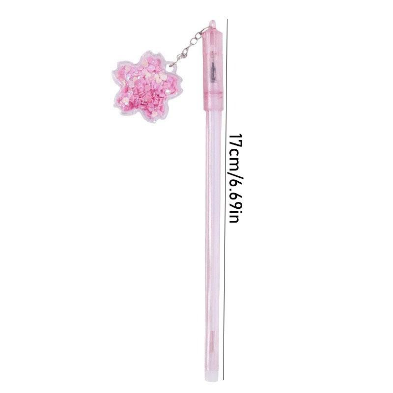 16 Pcs Wholesale Creative Pink Sequins Cherry Blossom Pendant Neutral Pen Lovely Flower Student Signature Pen Writing Supplies School Office Supplies