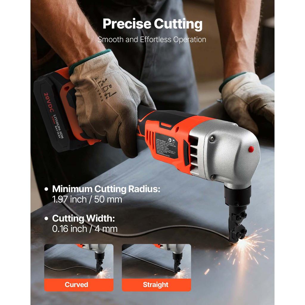 SucceBuy Cordless Metal Nibbler with 18/20 V 2.0 Ah/4.0 Ah Battery Brushless Motor Plastic Carrying Case for Cutting Stainless