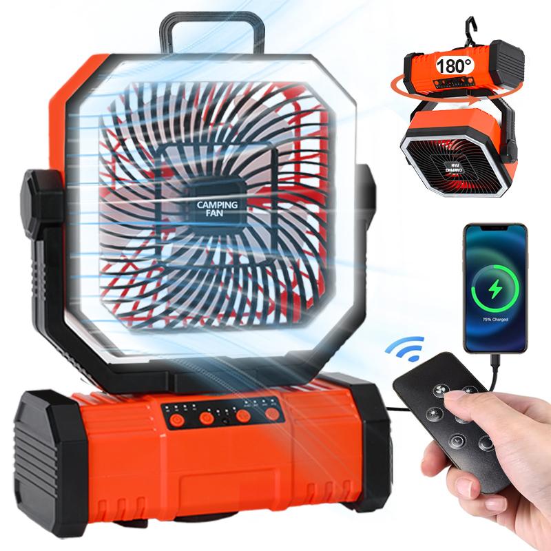 Camping Ceiling Fan 20000Mah Rechargeable Camping Circulator with Light and Remote Control Cool Air Circulation Camping Fan